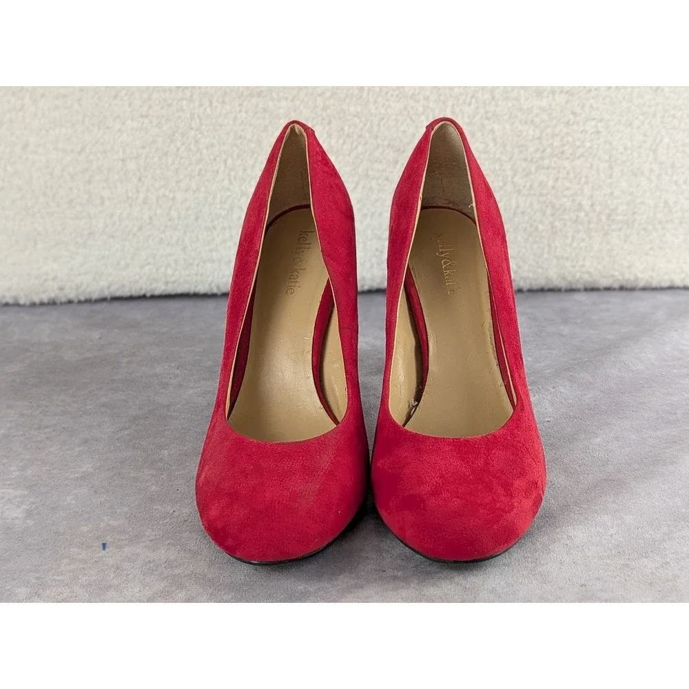 Kelly & Katie Isabel-KK Red Faux Suede Round Toe Stiletto Pumps Womens 11M
